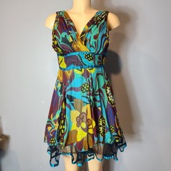 Vtg Y2K Multicolor Mini Dress Sz XS Funky 90s Y2K Festival Fairy Maximalist