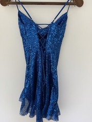 LUCY IN THE SKY Women Royal Blue Sequin Lace-Up Back Mini Dress Sz SMALL