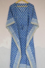 TARRIF FREE✅0% CHARGE 100% Cotton Hand Block Print Long Kaftan Dress KF-168*