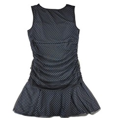 Kollontai Polka Dot Dress Womens Large Black White Lace Mesh Ruched Nylon Blend