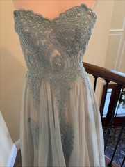 TLC Say Yes To The Prom 5 Blue Silver Rhinestone Bling Strapless Lace Up Dress