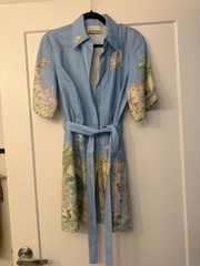 Alemais Lucky Pace Linen Shirt Dress Blue Tropical Print Belted Size US 4 AU 8