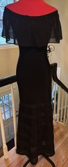 Bebe Black Chiffon Off Shoulder Collar Maxi Dress W/Mesh Stripe Mermaid Skirt XS