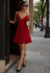 Keepsake Red Swiss Dot Mini Dress M Ruffle Hem Spaghetti Strap Party Cocktail