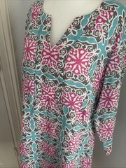 Boden Dress Classic 100% Linen Tunic Pink Blue Women’s Size 12 L