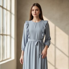 Source Unknown Lilac Ruffle Long-Sleeve Maxi Dress with Tie Waist