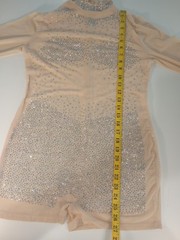 Womens Sheer Mesh Bodycon 2 PC Playsuit See-Through Long Sleeve Rhinestones 2XL
