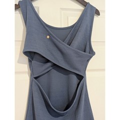 Roxy Blue Textured Knit Crossover Back Cutout Mini Tank Dress Womens Large
