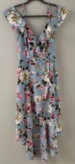 IZ Byer Blue Floral Dress Lined Hi Low Large