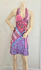 Vintage Alice and Trixie Silk Halter Wrap Dress Y2K Pink Paisley Size 2