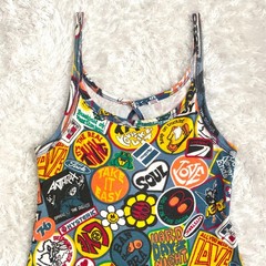 Hysteric Glamour Y2K Sticker Patch All-Over Print Cotton Camisole Slip Dress