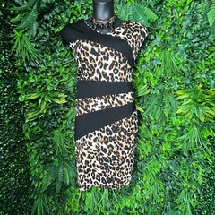 Spin Dress Women 3XL Black Leopard Round Neck Sheath Stretch Fitted 0976