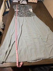 Pisarro Nights Beaded Mesh Mock Two-Piece Gown Womens 16 Gray NWT