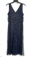 PISARRO NIGHTS Navy Copper Sequin Beaded Double V-Neck A-Line Maxi Gown Dress 14