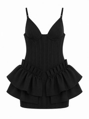 Caramella Black Bandage Corset Peplum Mini Dress Bodycon Party Size S