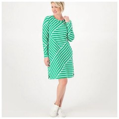 Sport Savvy French Terry Midi Dress Womens Sz 1X Green Striped Long Sleeve