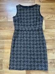 Gigue Wool Angora Houndstooth Sleeveless Sheath Dress Gray Black Women s 42 US10