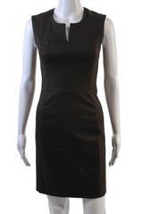 Yves Saint Laurent Womens Ruched Sleeveless Dress Brown Wool Size EUR 34