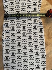 CHANEL White/Black Logo Knit Bodycon Midi Dress Spaghetti Strap Square Neck S