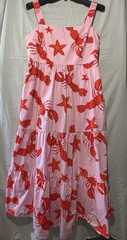 J.Crew Pink/Red : Lobster & Starfish Smocked Dress Pockets Fit & Flare 8