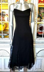 Vintage Betsey Johnson Slip Dress New York 90s Black Silk Lace Midi Size 10 M