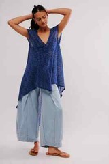 Free People Leila Tunic Fp One V Neck Printed Hi-Low Sheer Gathered Top S NWD