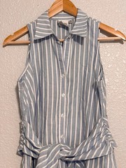 Finley Light Blue and White Striped Sleeveless Midi Shirt Dress Size XS