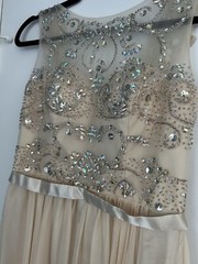 Junior&rsquo;s 3-4 Pale Yellow Beaded Illusion Neckline long chiffon formal prom dress