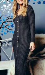 Cable Knit Button Down Long Maxi Sweater Dress Cardigan Duster Top Charcoal M