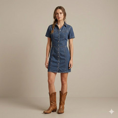 Levis Western Denim Pearl Snap Mini Dress Womens Size Medium Cowgirl Americana