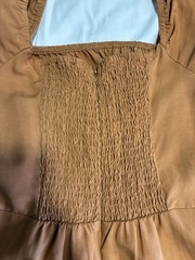 Forever 21 Womens M Brown Solid Smocked Square Neck Short Sleeve Mini Zip