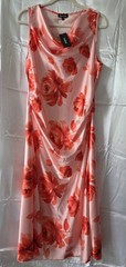 NWT Bebe Pink Orange Floral Satin Cowl Neck Maxi Slip Dress L Ruched Sleeveless