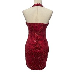 B. Darlin Sequin Halter Bodycon Mini Dress Size 5/6 Red Prom Cocktail