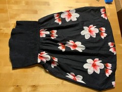 elastic top black pink/ white flowered short dress size large