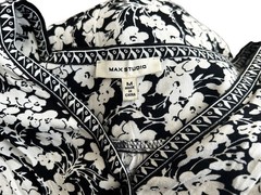 MAX STUDIO Black & Creme Knee Length V Neck Short Sleeve Floral Pattern Dress M