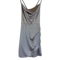 Slinky Sexy Party Speechless Silver Satin Lace Up Back Mini Dress Women&rsquo;s Medium