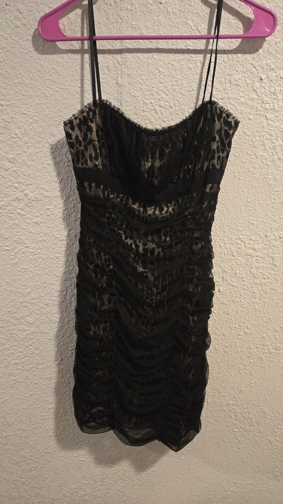 di HERA Leopard Animal Print Ruched Mesh Lined Sweetheart Mini Dress 2