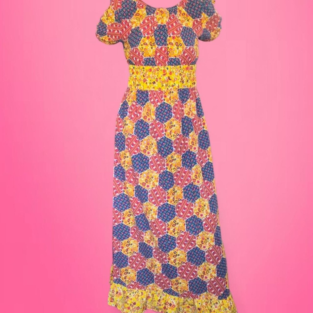 vintage 70s patchwork maxi dress RARE