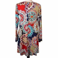 Pink Lily Mini Paisley Print Long Sleeve Shift Dress with Pockets, Size Small