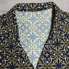 J. McLaughlin Catalina Geometric Dress Navy Blue Tan 3/4 Sleeve Size M