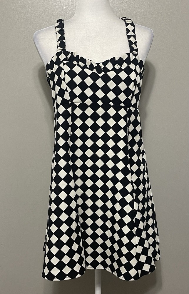 Black White Geometric 60s Style MOD Gogo Small Dress Mini Costume Babydoll Chic