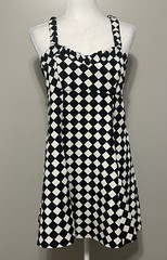 Black White Geometric 60s Style MOD Gogo Small Dress Mini Costume Babydoll Chic