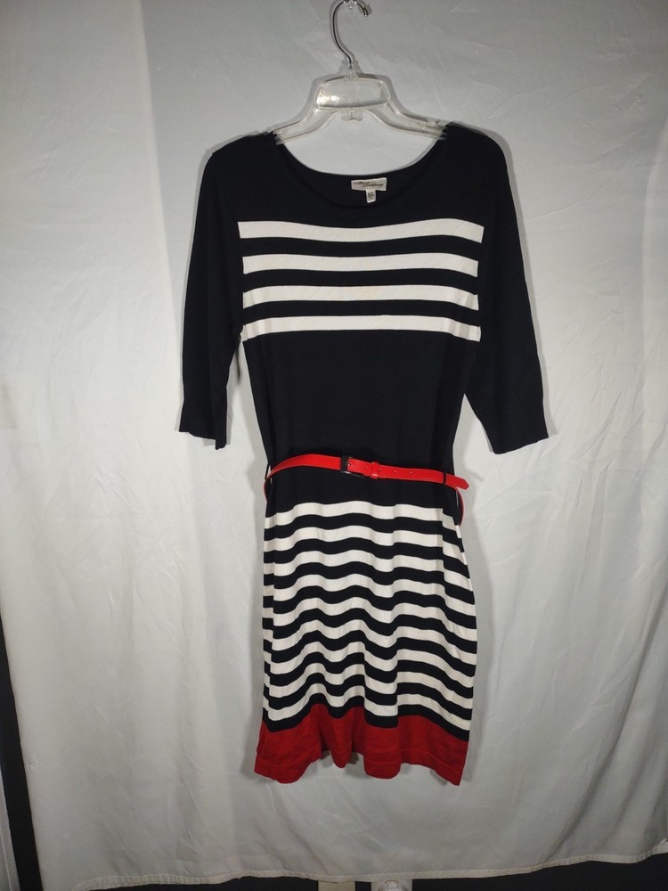 Allison Brittney White Red Black Striped Pull On Dress Size XL