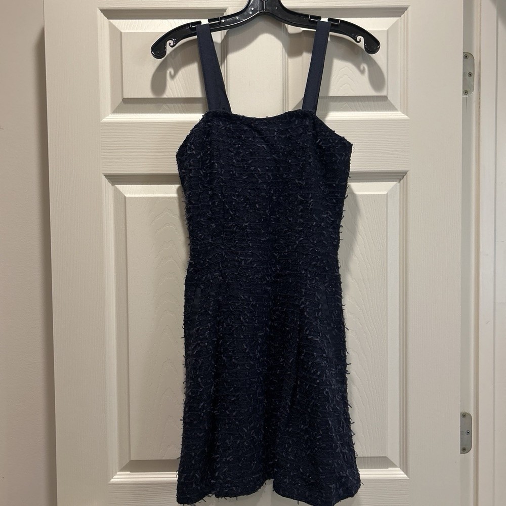 Etcetera Navy Blue Textured Mini Dress With Adjustable Or Removable Straps