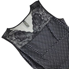 Kollontai Polka Dot Dress Womens Large Black White Lace Mesh Ruched Nylon Blend