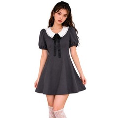 DAZY Wednesday Addams Peter Pan Collar Mini Dress Junior M Coquette Doll Gray