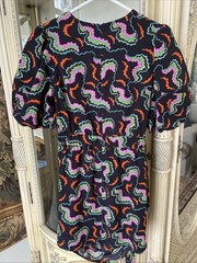 Rhode Pia Mini Dress Women&rsquo;s Size 4 Sound waves Print Billowy Ruched Asymmetric
