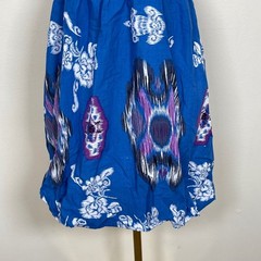 Vintage She&rsquo;s Cool Mini Dress Womens M Blue Ikat Print Bubble Hem Lace Trim Y2K