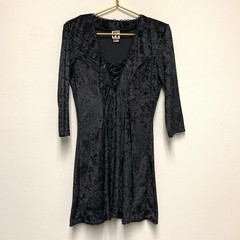 Vintage 90s Zanoni Jalate Crushed Velvet Lace Up Dress Size L Goth Witchy Grunge