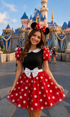 Women/Teens Disney Parks Minnie Mouse Red Polkadot Dress Size Large